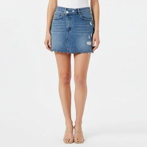 Forever 21 Crossover Denim Mini Skirt Medium NWT Blue Off-Center Zip Distressed
